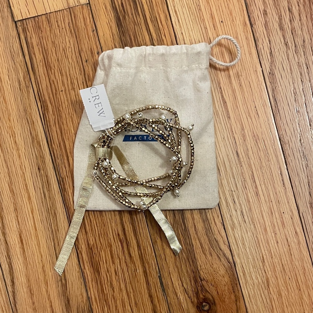 J. Crew Factory NWT Gold and Pearl Beaded Bracelet Set